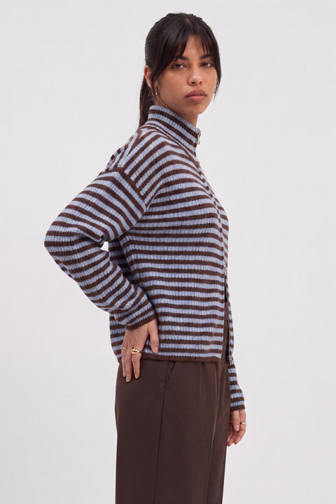 Cardigan en maille côtelée à col montant et fermeture éclair intégrale