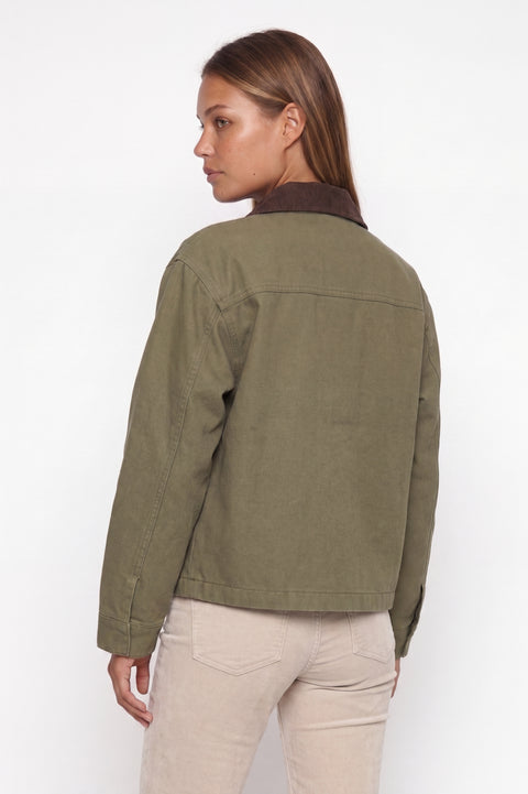 Olivgrüne Arbeitsjacke mit Cordkragen