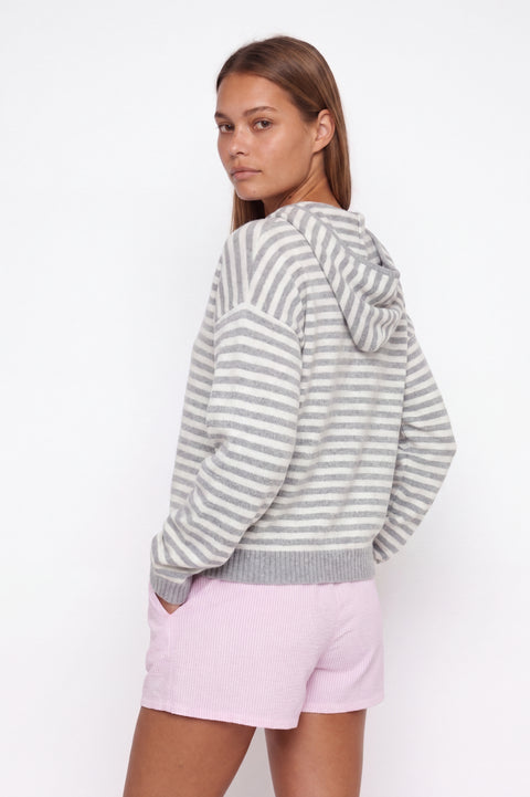 Striped cashmere-blend zip-up hoodie