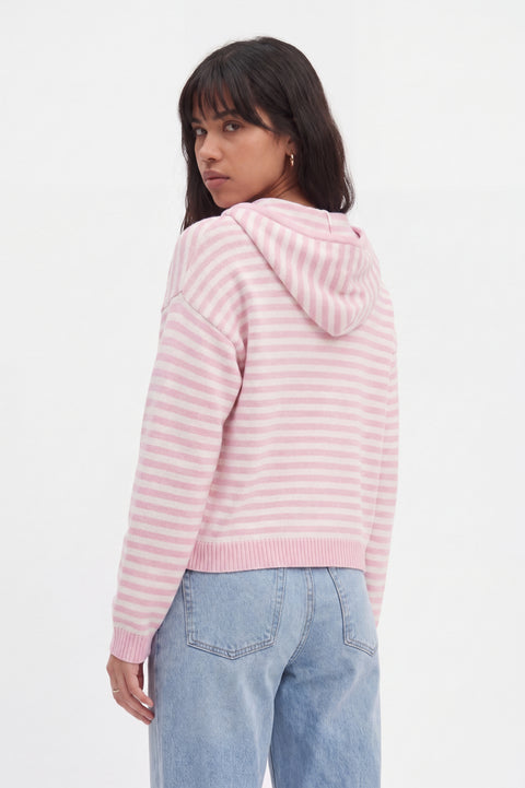 Striped cashmere-blend zip-up hoodie