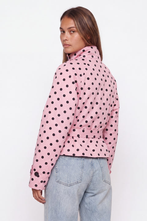 Pink Polka Dot Belted Crop Trench Jacket
