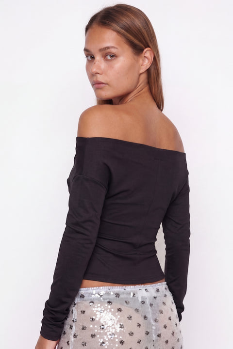 Carmen-Top mit Knopfleiste und langen Ärmeln