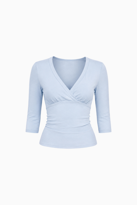 V-Neck Wrap-Front Three-Quarter Sleeve Top