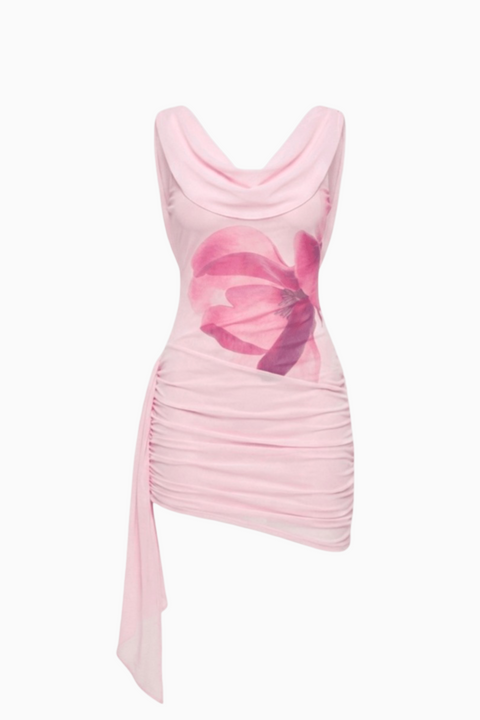 Mini-Kleid aus weichem rosafarbenem Satinstoff
